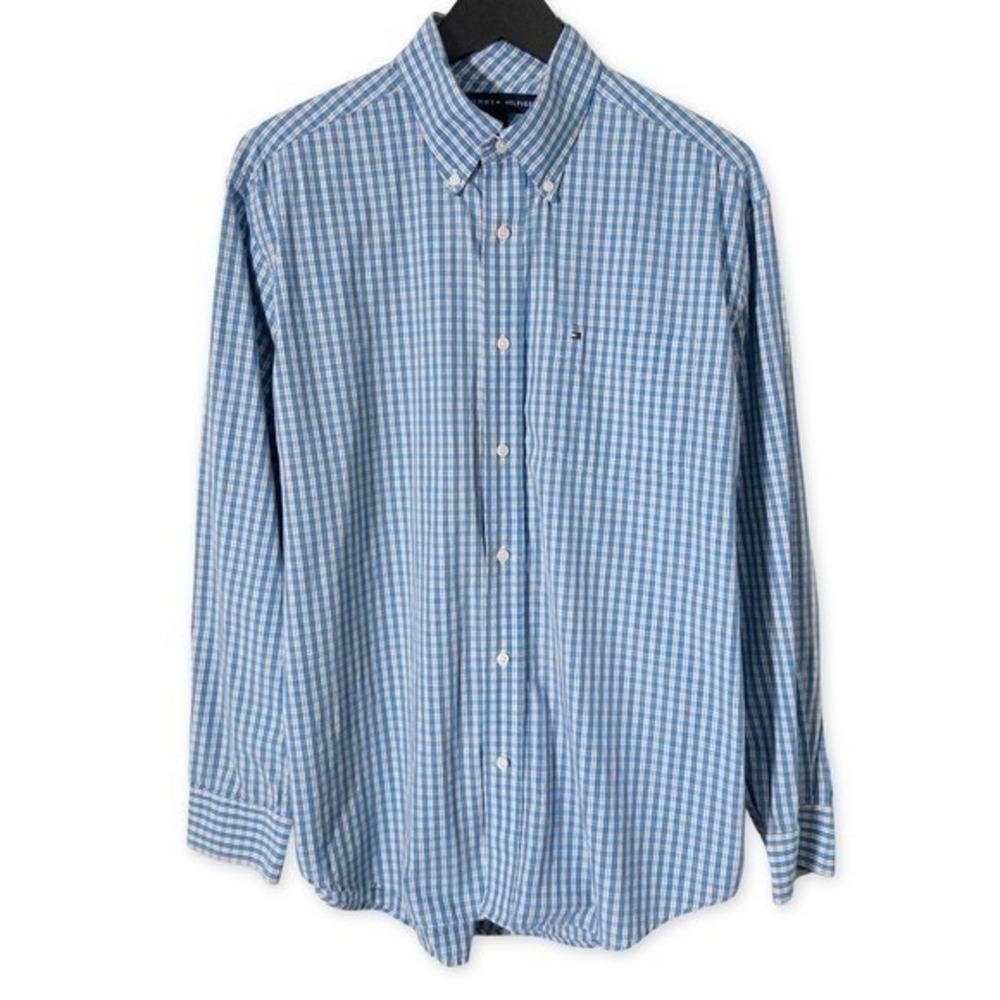 Vintage Y2K‎ Tommy Hilfiger Button Down Shirt Mens M Blue Long Sleeve Business